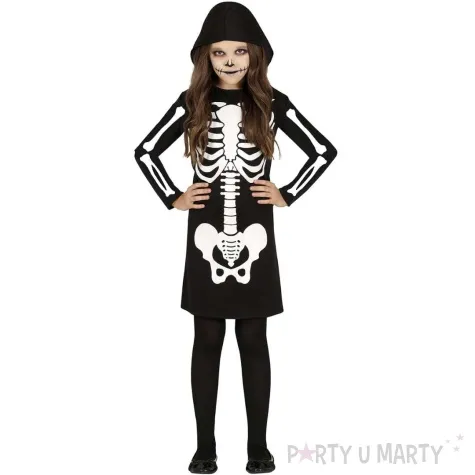 stroj dla dzieci szkieletorka kaptur czarny bialy guirca 98 104 cm