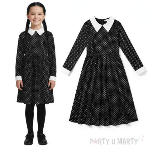 stroj dla dzieci wednesday addams gotycka uczennica sukienka godan rozm 120 130 cm