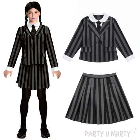 stroj dla dzieci wednesday addams gotycka uczennica zakiet godan rozm 130 140 cm