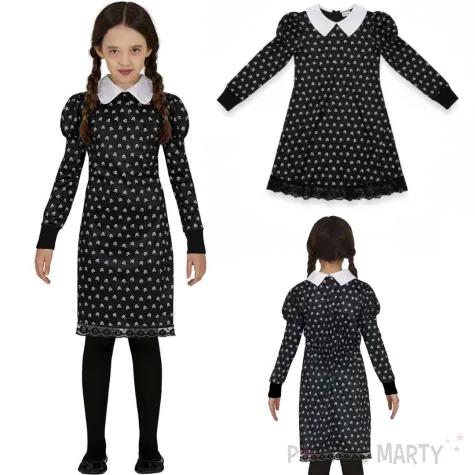 stroj dla dzieci wednesday addams sukienka czaszki czarny guirca 146 152 cm