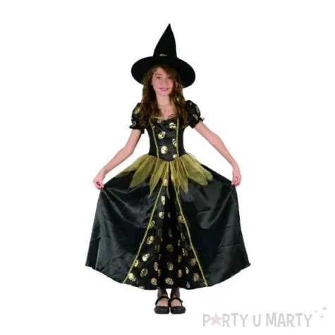 stroj dla dzieci wiedzma czarno zlota rozm 120 130 cm