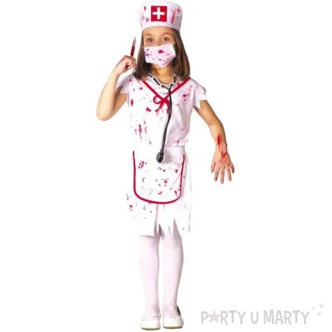 stroj dla dzieci zombie krwawa pielegniarka bialy guirca rozm 146 152 cm