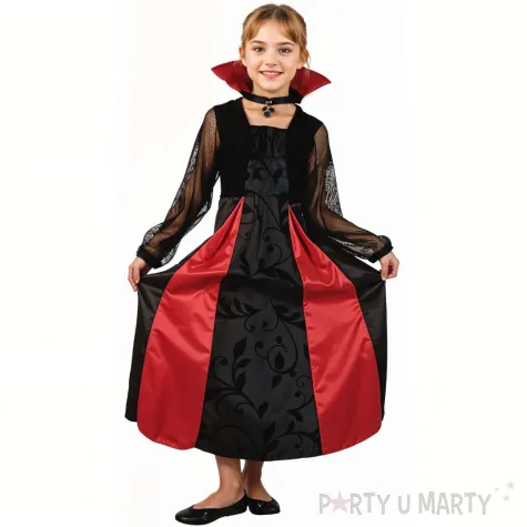 stroj dla dziecka gotycka wampirzyca czarny czerwony godan rozm 130 140
