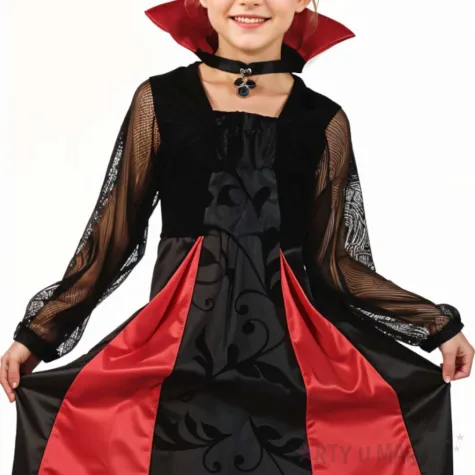 stroj dla dziecka gotycka wampirzyca czarny czerwony godan rozm 130 140