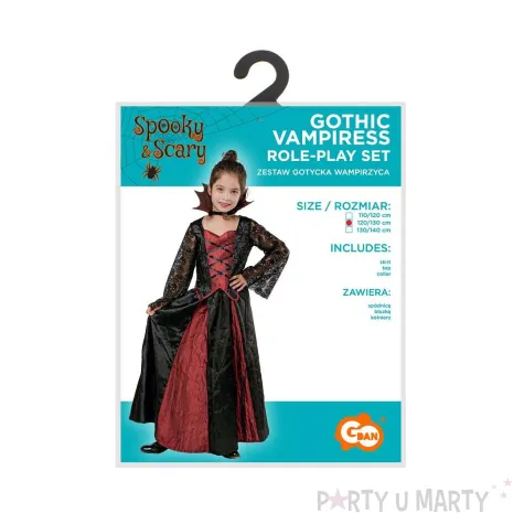 stroj dla dziecka na halloween gotycka wampirzyca spodnica i bluzka z kolnierzem 120 130