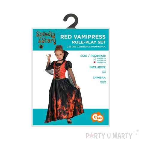 stroj dla dziecka na halloween gotycka wampirzyca sukienka z kolnierzem 130 140