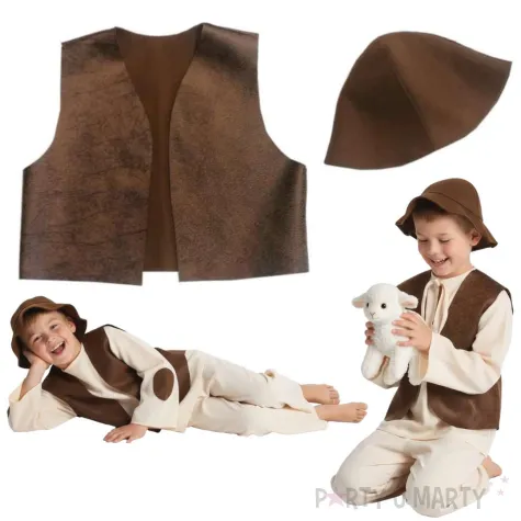 stroj dla dziecka na jaselka przedstawienie szkolne pastuszek kamizelka i czapka 98 104