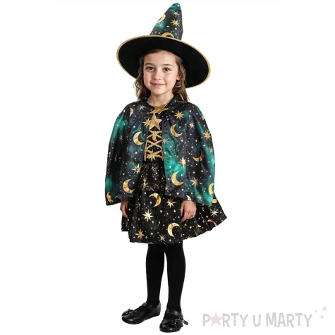 stroj dzieciecy kostium dla dziewczynki na halloween andrzejki czarodziejka wiedzma 92 104