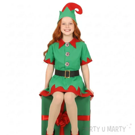 stroj dzieciecy na boze narodzenie swieta elfka sukienka czapka pasek 98 104