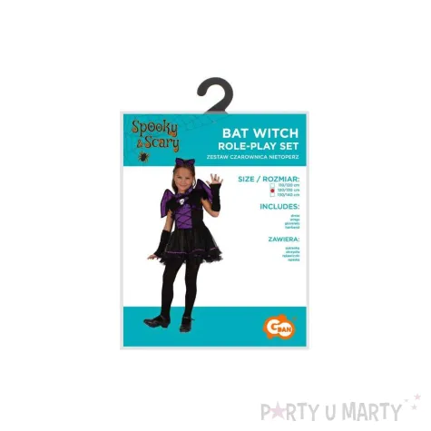 stroj dzieciecy na halloween andrzejki czarownica nietoperz sukienka skrzydla rozm 120 130
