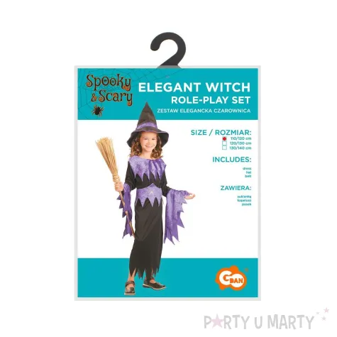 stroj dzieciecy na halloween andrzejki czarownica sukienka kapelusz pasek rozm 110 120