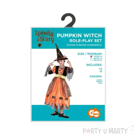 stroj dzieciecy na halloween andrzejki czarownica sukienka kapelusz pasek rozm 110 120
