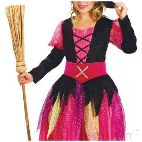 stroj dzieciecy na halloween andrzejki czarownica sukienka kapelusz pasek rozm 120 130