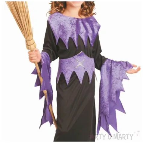 stroj dzieciecy na halloween andrzejki czarownica sukienka kapelusz pasek rozm 120 130