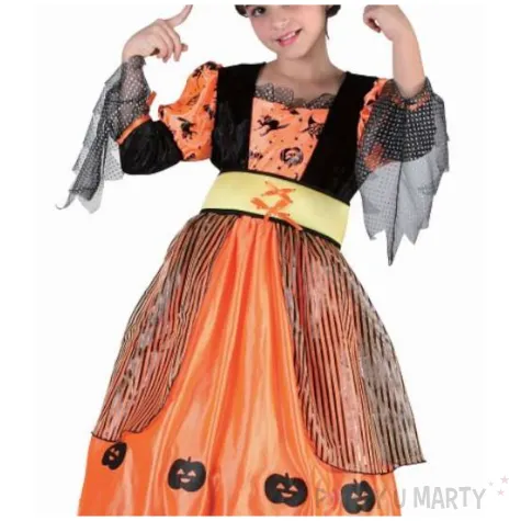 stroj dzieciecy na halloween andrzejki czarownica sukienka kapelusz pasek rozm 120 130
