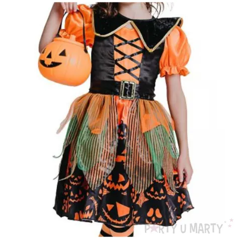 stroj dzieciecy na halloween andrzejki czarownica sukienka kapelusz pasek rozm 120 130