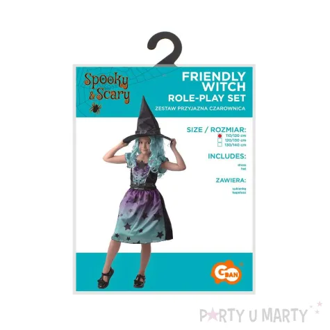 stroj dzieciecy na halloween andrzejki czarownica zestaw sukienka i kapelusz rozm 110 120