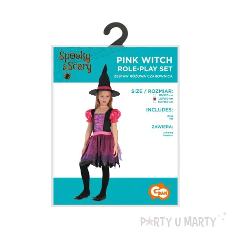 stroj dzieciecy na halloween andrzejki czarownica zestaw sukienka i kapelusz rozm 120 130