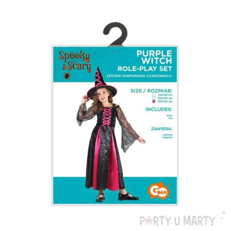 stroj dzieciecy na halloween andrzejki czarownica zestaw sukienka i kapelusz rozm 130 140