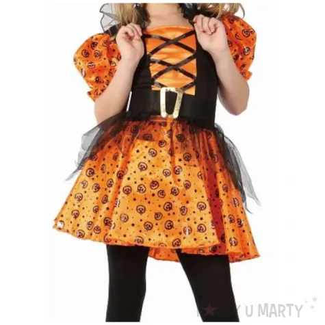 stroj dzieciecy na halloween andrzejki czarownica zestaw sukienka i kapelusz rozm 130 140