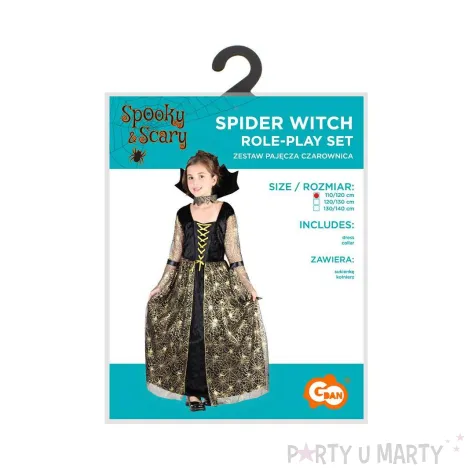 stroj dzieciecy na halloween andrzejki pajecza czarownica sukienka i kolnierz rozm 110 120