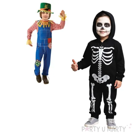 stroj dzieciecy na halloween karnawal kombinezon i kapelusz strach na wroble rozm 130 140