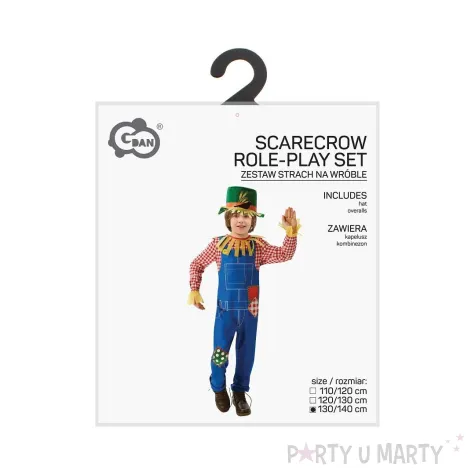 stroj dzieciecy na halloween karnawal kombinezon i kapelusz strach na wroble rozm 130 140