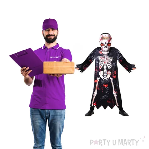 stroj dzieciecy na halloween karnawal szkieletor kombinezon z kapturem rozm 110 120