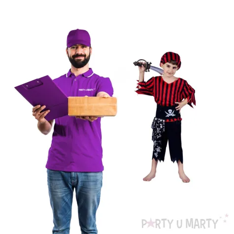 stroj dzieciecy na karnawal halloween zestaw pirat czarno czerwony cosplay 110 120