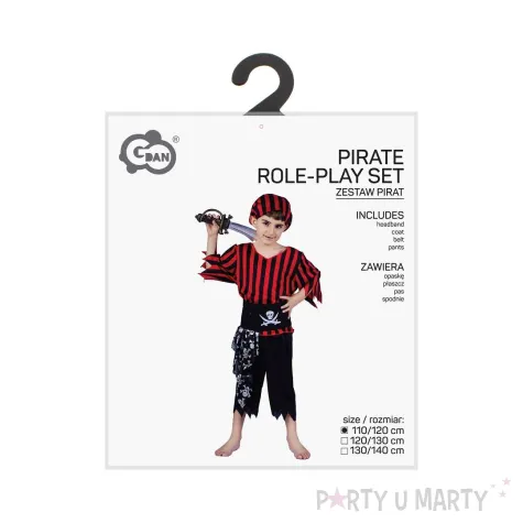 stroj dzieciecy na karnawal halloween zestaw pirat czarno czerwony cosplay 110 120