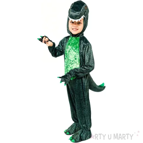stroj dzieciecy na karnawal kombinezon dinozaura z kapturem i ogonem zielony 116 128