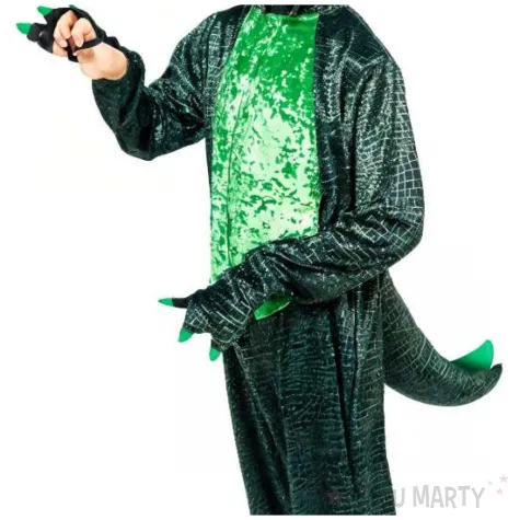 stroj dzieciecy na karnawal kombinezon dinozaura z kapturem i ogonem zielony 116 128