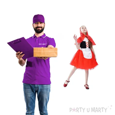 stroj dzieciecy na karnawal sukienka i peleryna z kapturem czerwony kapturek 110 120