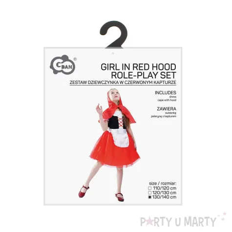stroj dzieciecy na karnawal sukienka i peleryna z kapturem czerwony kapturek 130 140