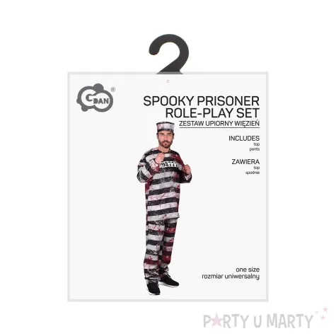 stroj meski na halloween kostium krwawy wiezien zestaw karnawal pasiak rozm s m l