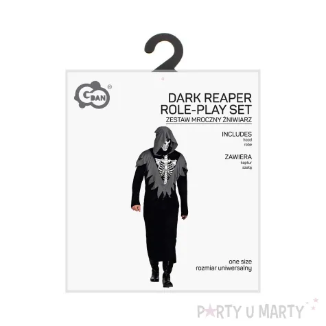 stroj meski na halloween kostium smierc czarny szata z kapturem zestaw karnawal