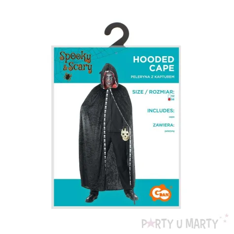 stroj meski na halloween peleryna z kapturem wampir czarna dodatek karnawal l