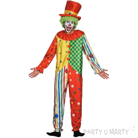 stroj meski na karnawal i halloween klaun zestaw kombinezon i kapelusz rozm m