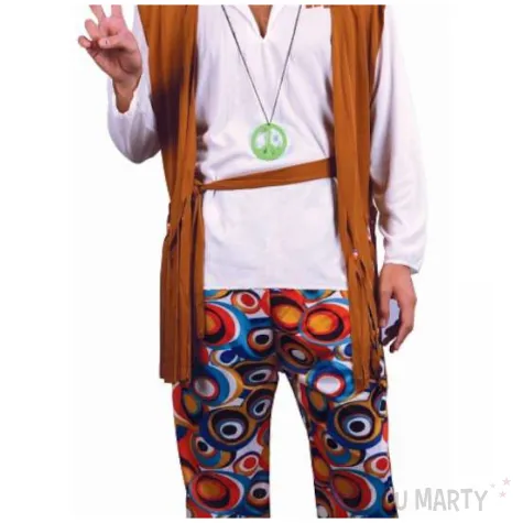 stroj meski na karnawal zestaw hipisa bluzka kamizelka opaska spodnie pasek rozm m