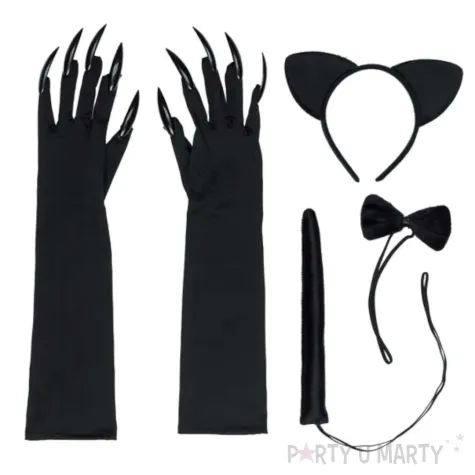 stroj na halloween karnawal zestaw czarny kot kobieta kot ogon uszka rekawiczki z pazurkami m
