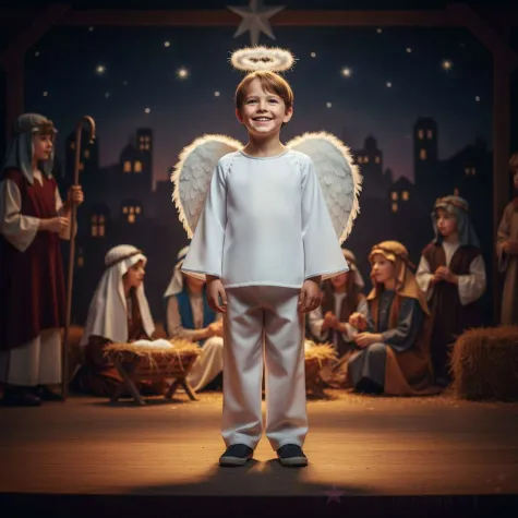 stroj na jaselka dla chlopca kostium aniol bialy rozm 134 140 cm