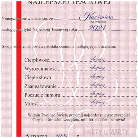 swiadectwo dla najlepszej tesciowej a4
