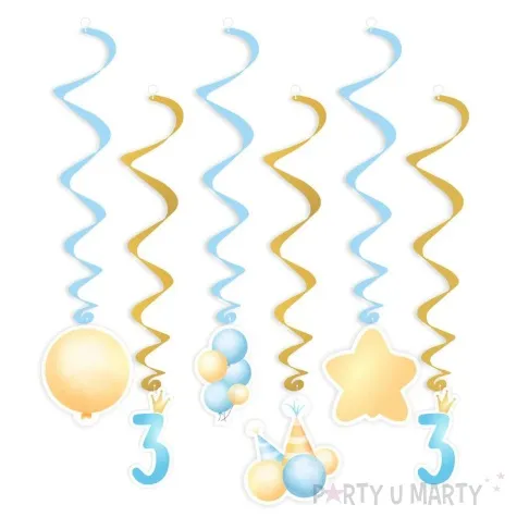 swiderki wiszace 3 urodziny baloniki blekitny 6 szt