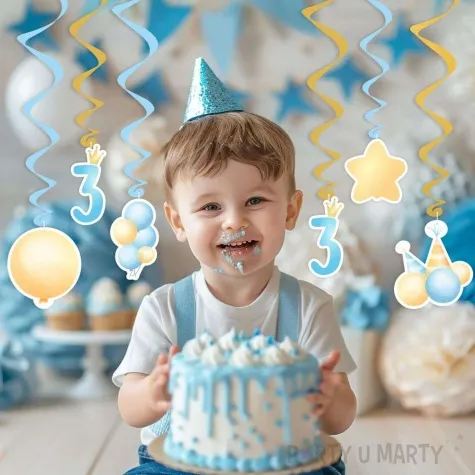 swiderki wiszace 3 urodziny baloniki blekitny 6 szt