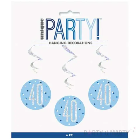 swiderki wiszace 40 urodziny glitz grochy niebieskie unique 6 szt