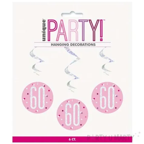 swiderki wiszace 60 urodziny glitz grochy rozowy unique 6 szt