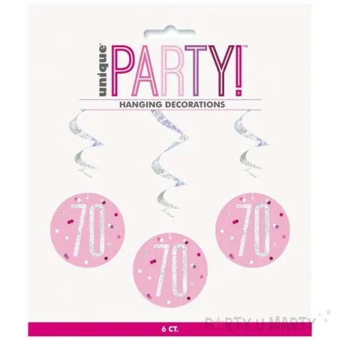 swiderki wiszace 70 urodziny glitz grochy rozowy unique 6 szt