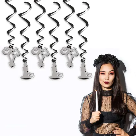 swiderki wiszace andrzejki klucz i swieca czarno srebrne 6 szt