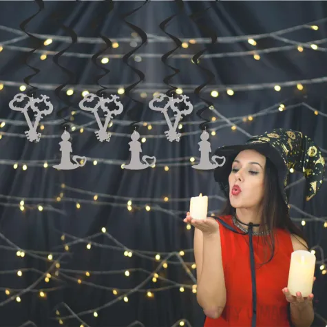 swiderki wiszace andrzejki klucz i swieca czarno srebrne 6 szt