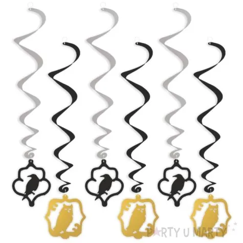 swiderki wiszace andrzejkowe medaliony czarno srebrno zlote 6 szt